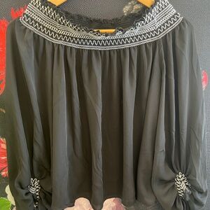 Laundry by Shelli Segal Black Long Sleeve Off the Shoulder Top Size M